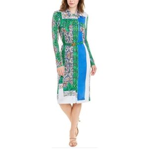 Tory Burch Silk Midi Patchwork Dress Long Sleeve